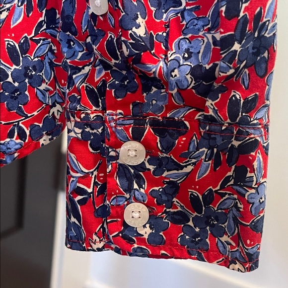 J.Crew Cotton Red and Blue Floral Preppy Button Down Shirt Size M - Picture 5 of 8